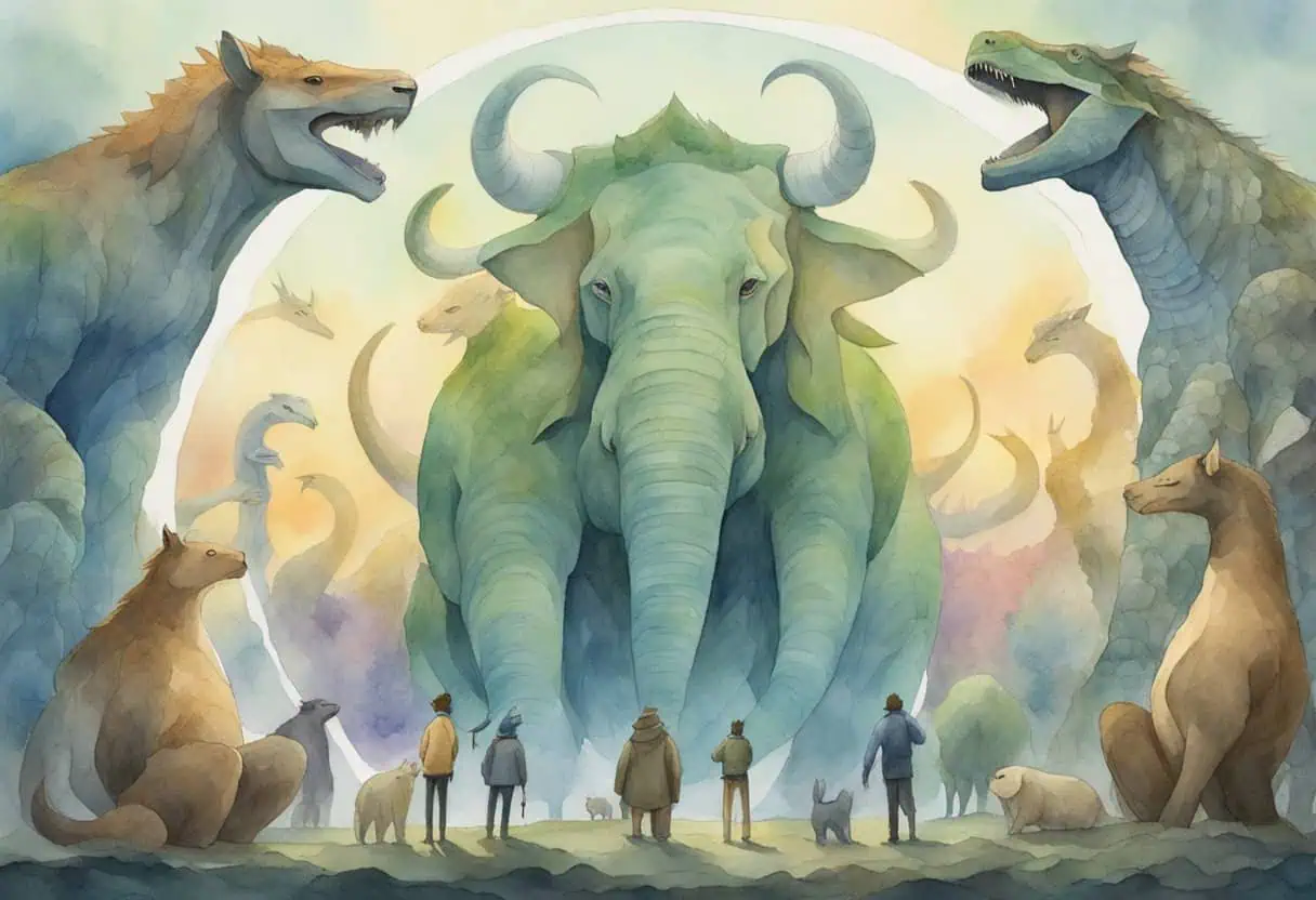 A group of colossal creatures standing in a circle, each with a unique name displayed above them