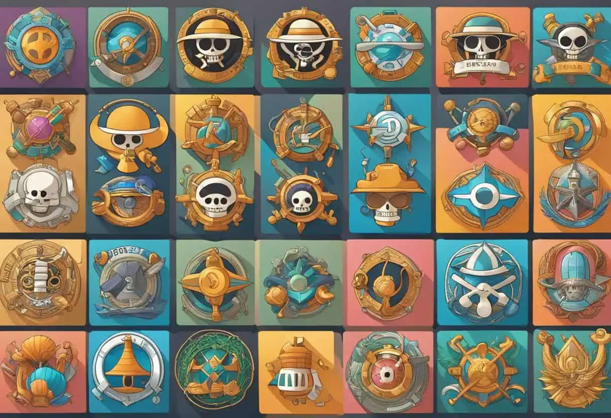 A collection of unique and creative symbols and designs representing different one piece names, arranged in a colorful and eye-catching display