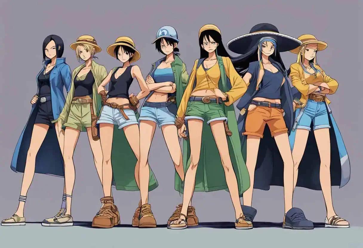 A group of female characters from the One Piece universe standing together in a dynamic and powerful pose, ready for action