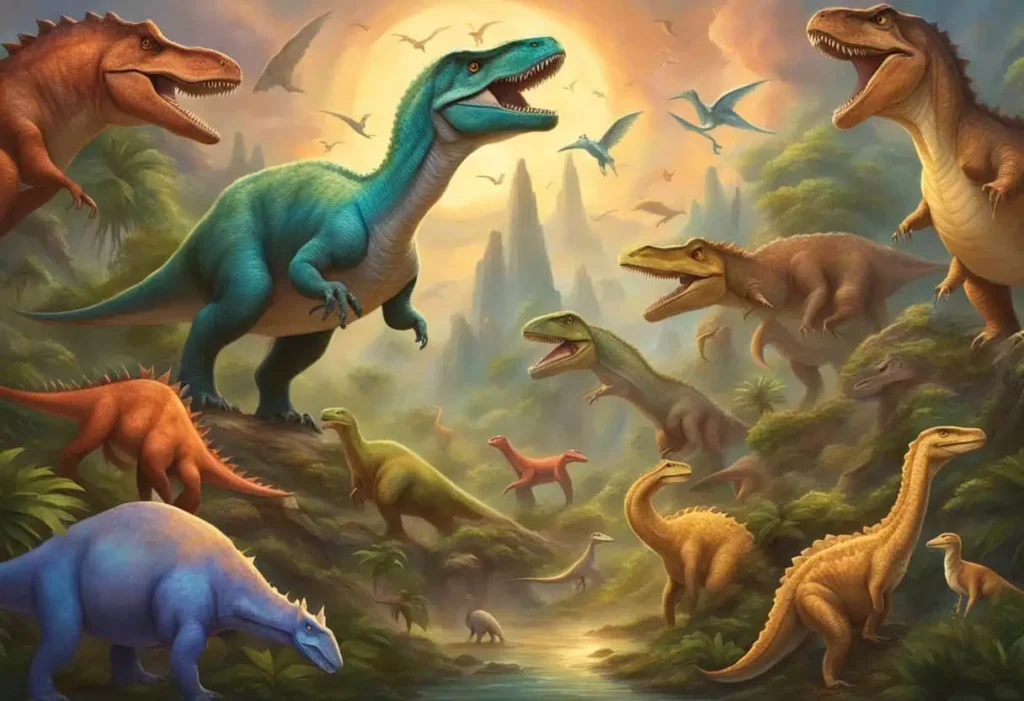 Iconic dinosaur names like Tyrannosaurus rex and Velociraptor with detailed historical context

