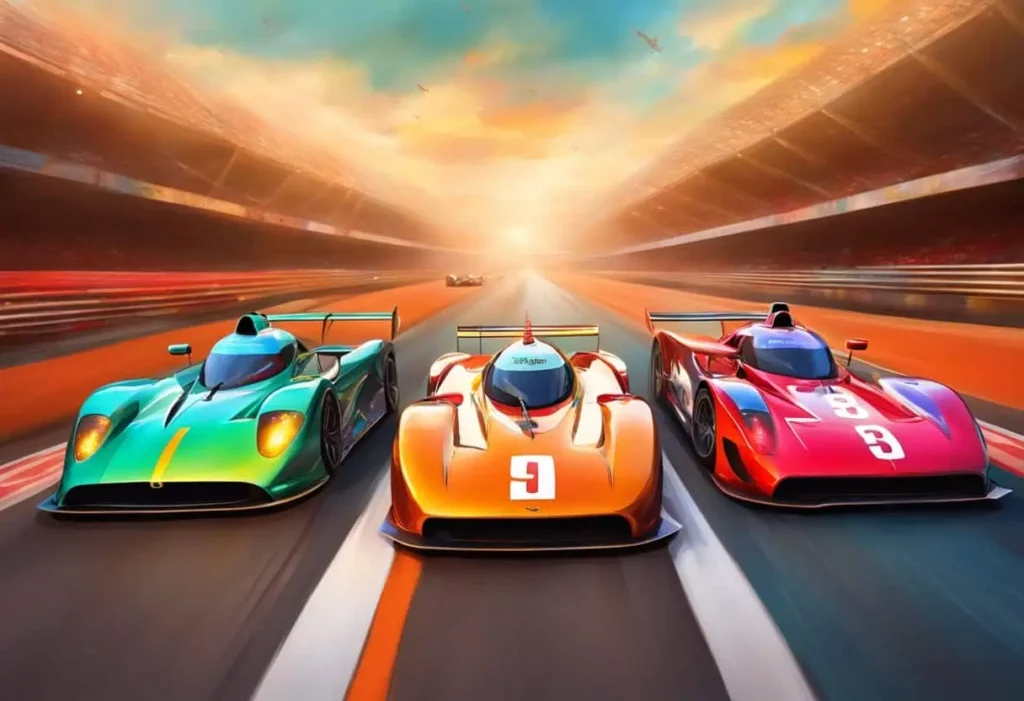 A dynamic illustration of a race car speeding on a track, symbolizing the importance of a racer name in identity and branding

