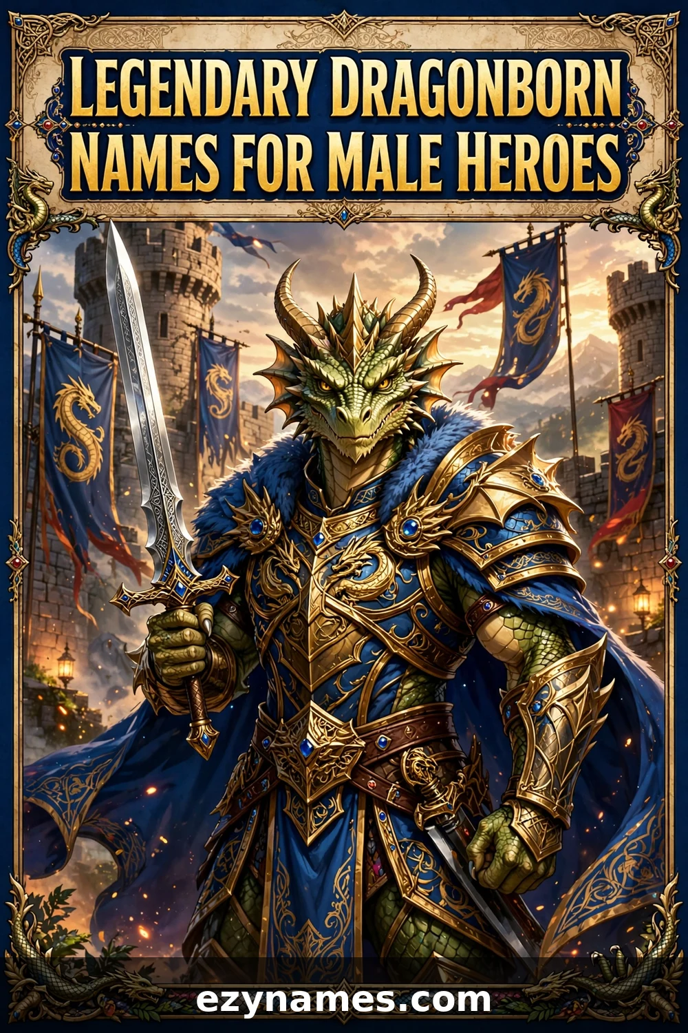Illustration for Legendary Dragonborn Names for Male Heroes - dragonborn names inspiration
