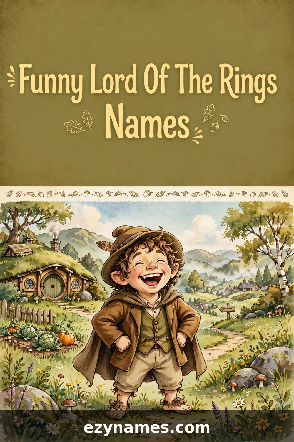 Illustration for Funny Lord Of The Rings Names - laughing hobbit
