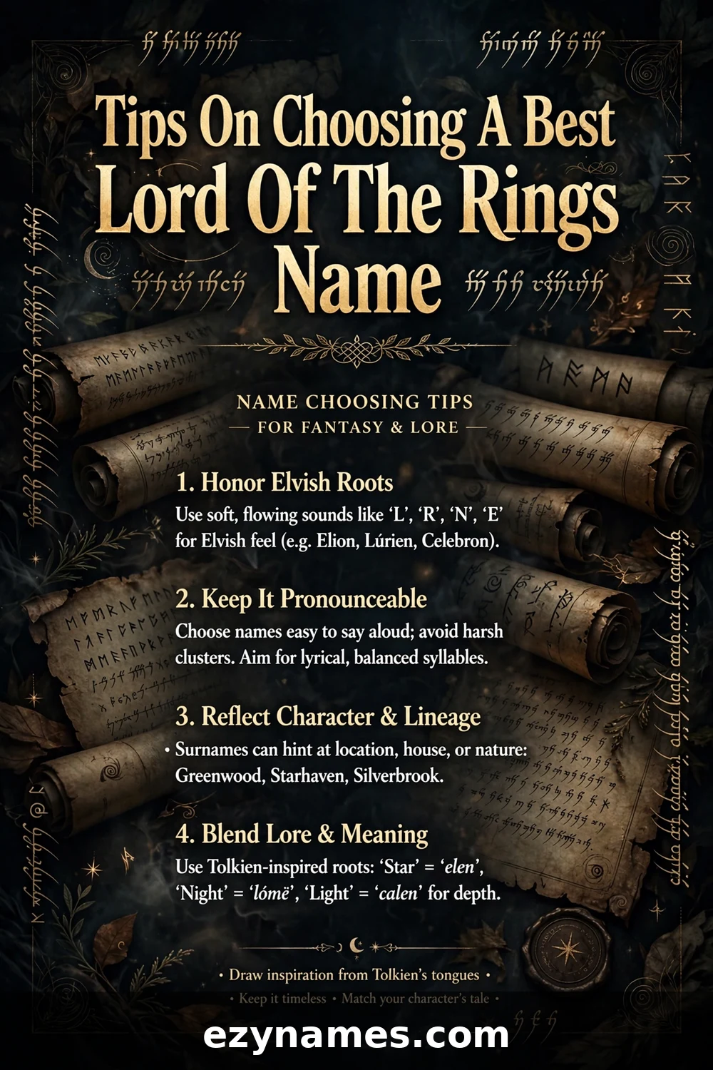 Illustration for Tips On Choosing A Best Lord Of The Rings Name - elvish scrolls