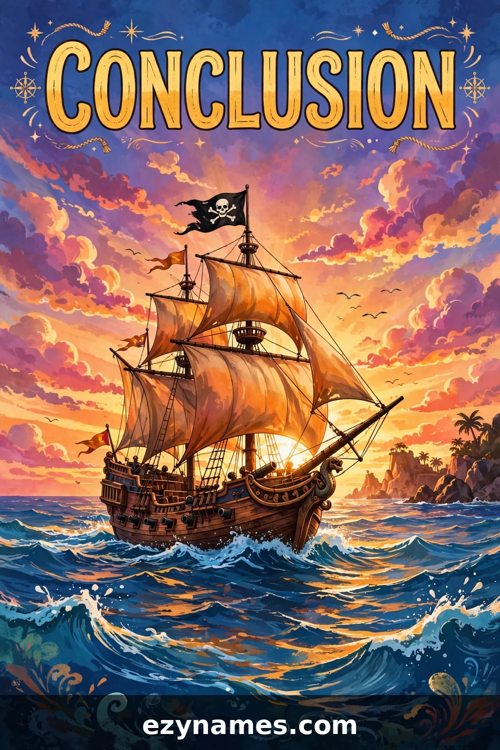 Illustration for Conclusion - pirate ship sunset