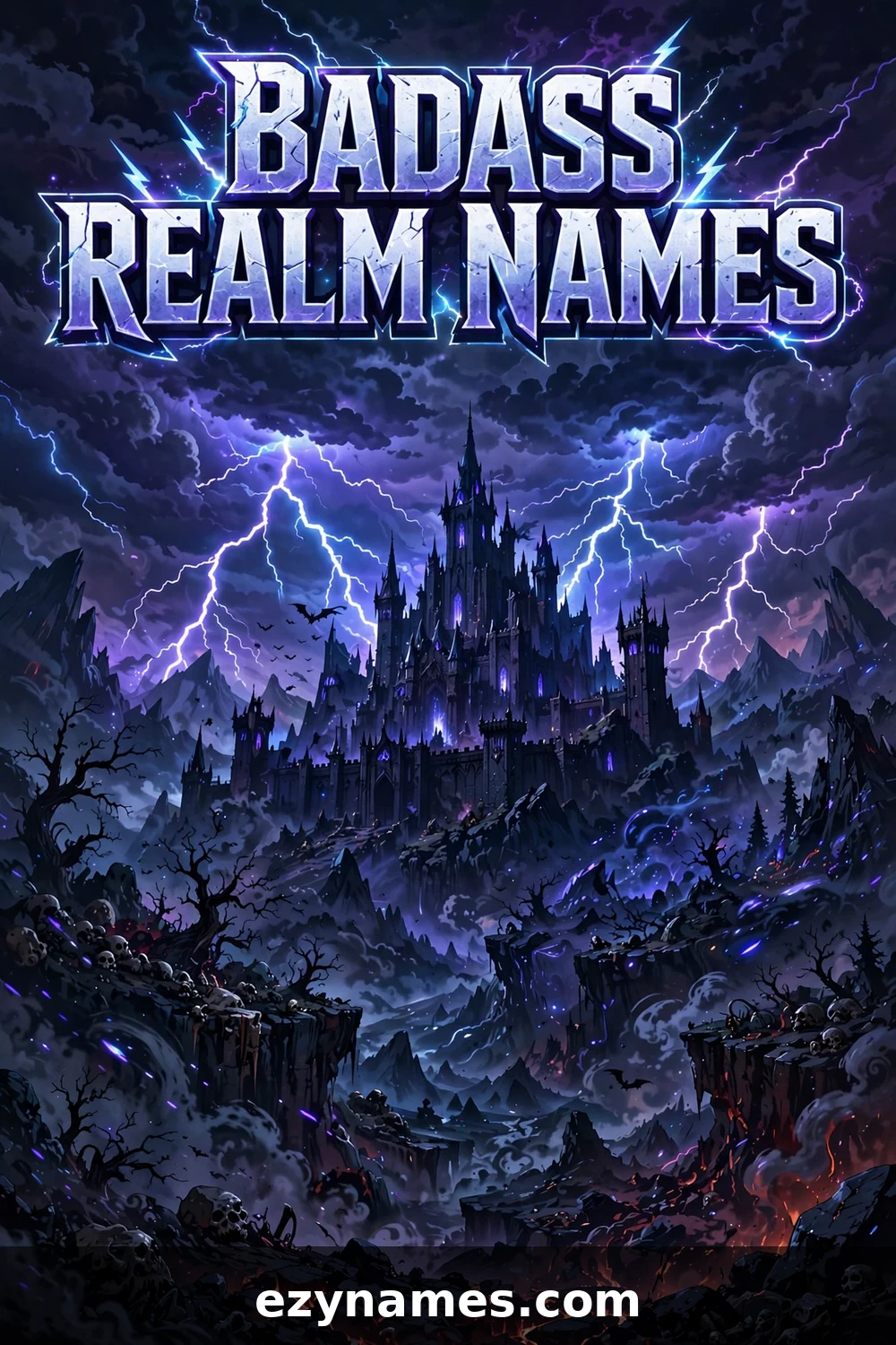 Illustration for Badass Realm Name Ideas - dark fortress lightning