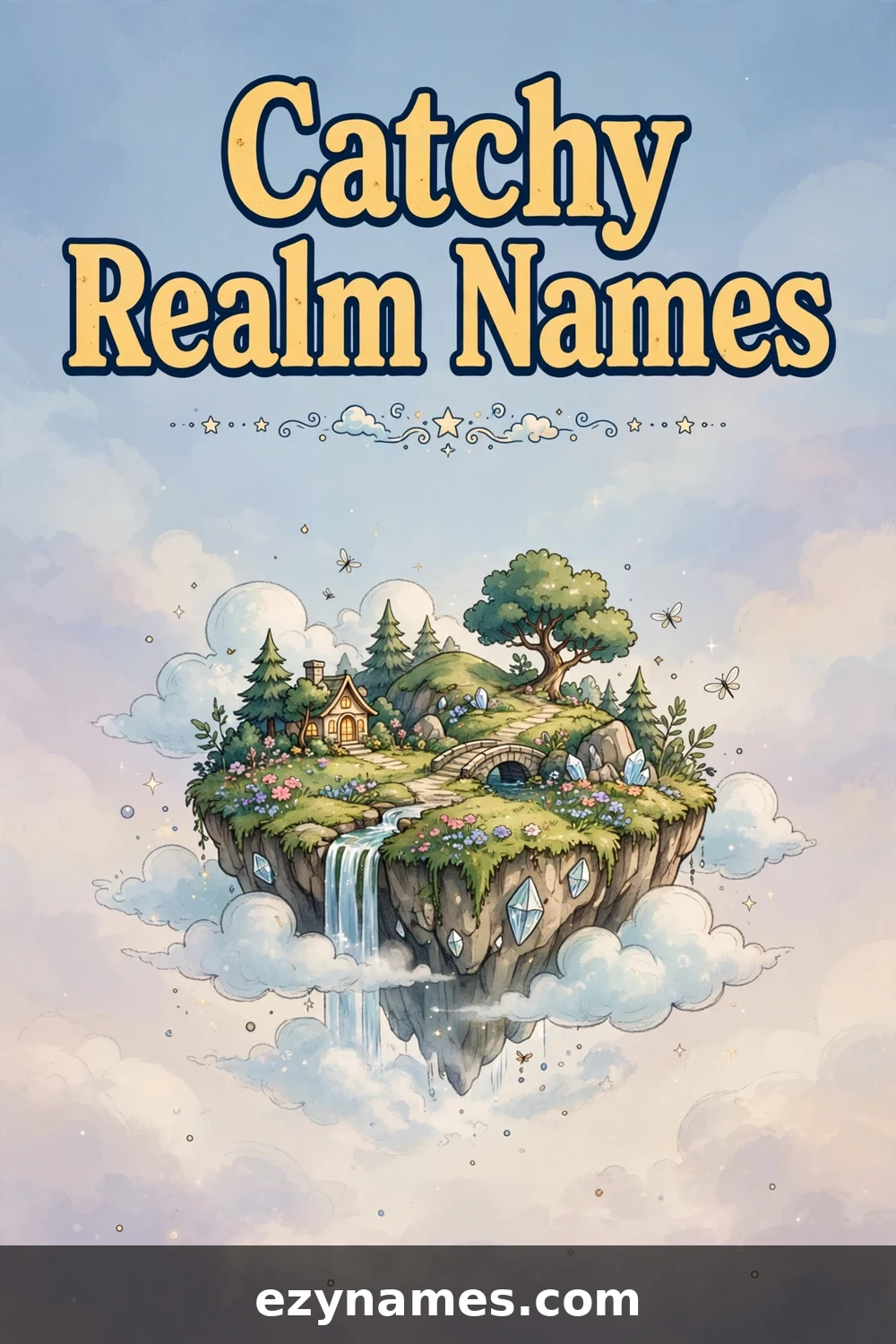 Illustration for Catchy Realm Name Ideas - floating island waterfall