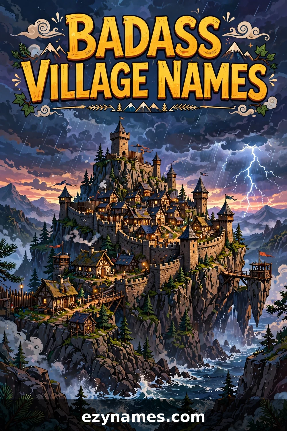 Illustration for Badass Village Name Ideas - fortified cliff village