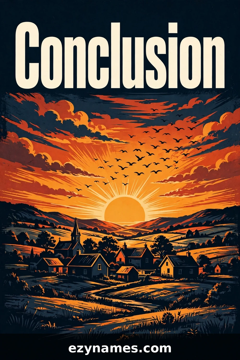 Illustration for Conclusion - village sunset
