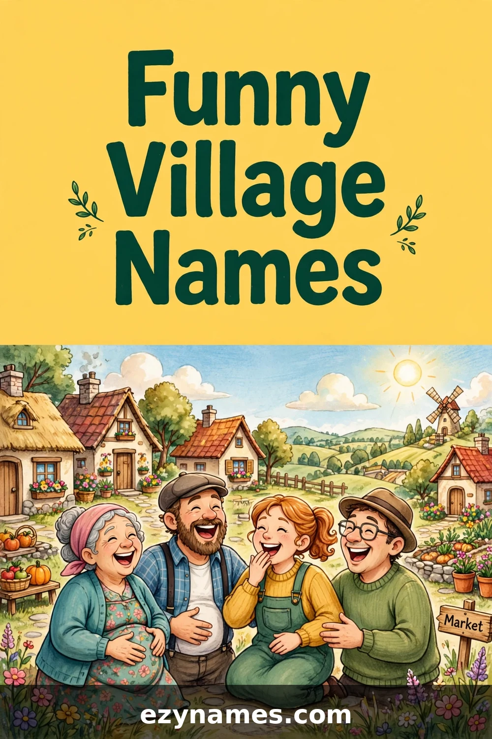Illustration for Funny Village Name Ideas - laughing villagers