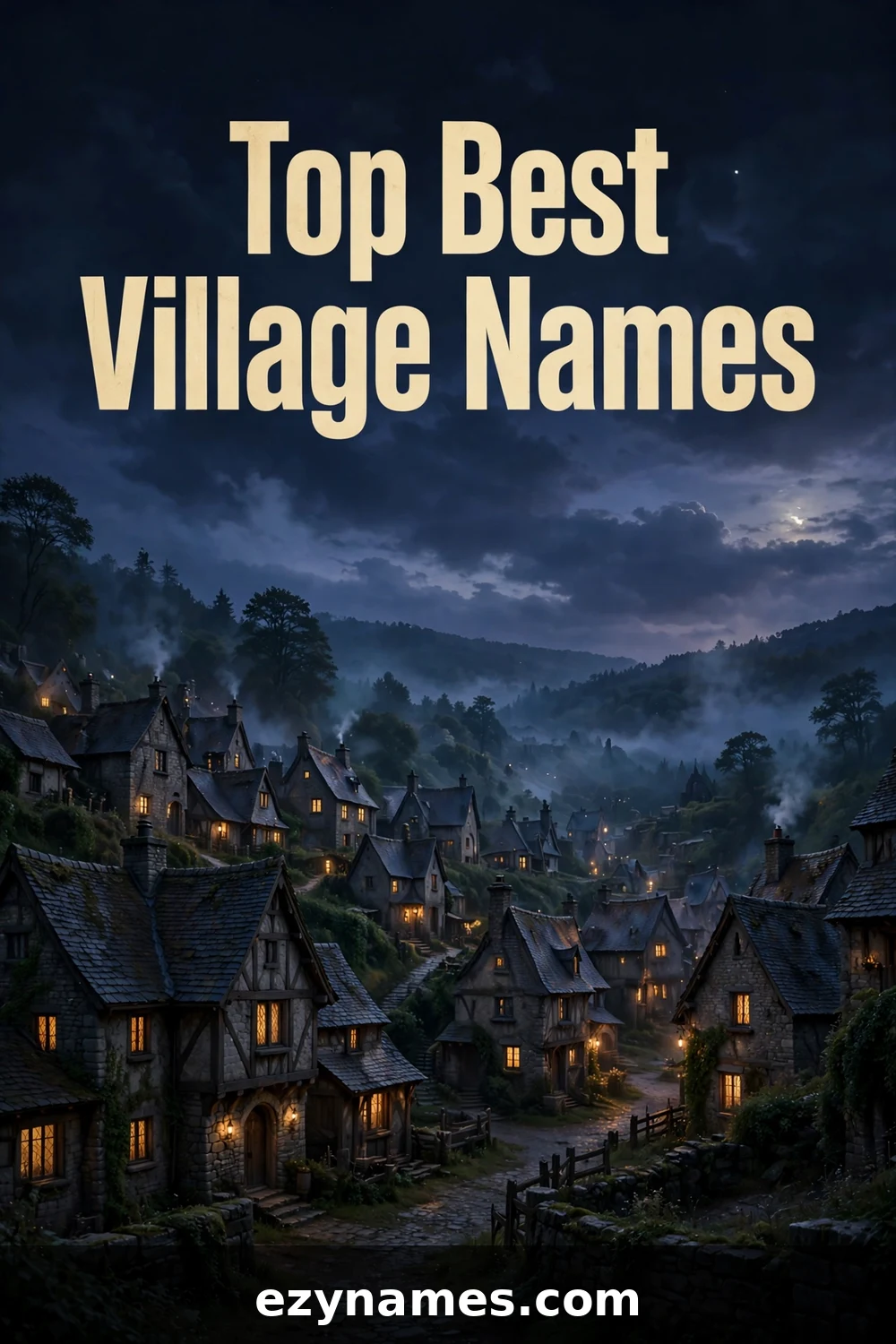 Illustration for Best Village Name Ideas - medieval village dusk